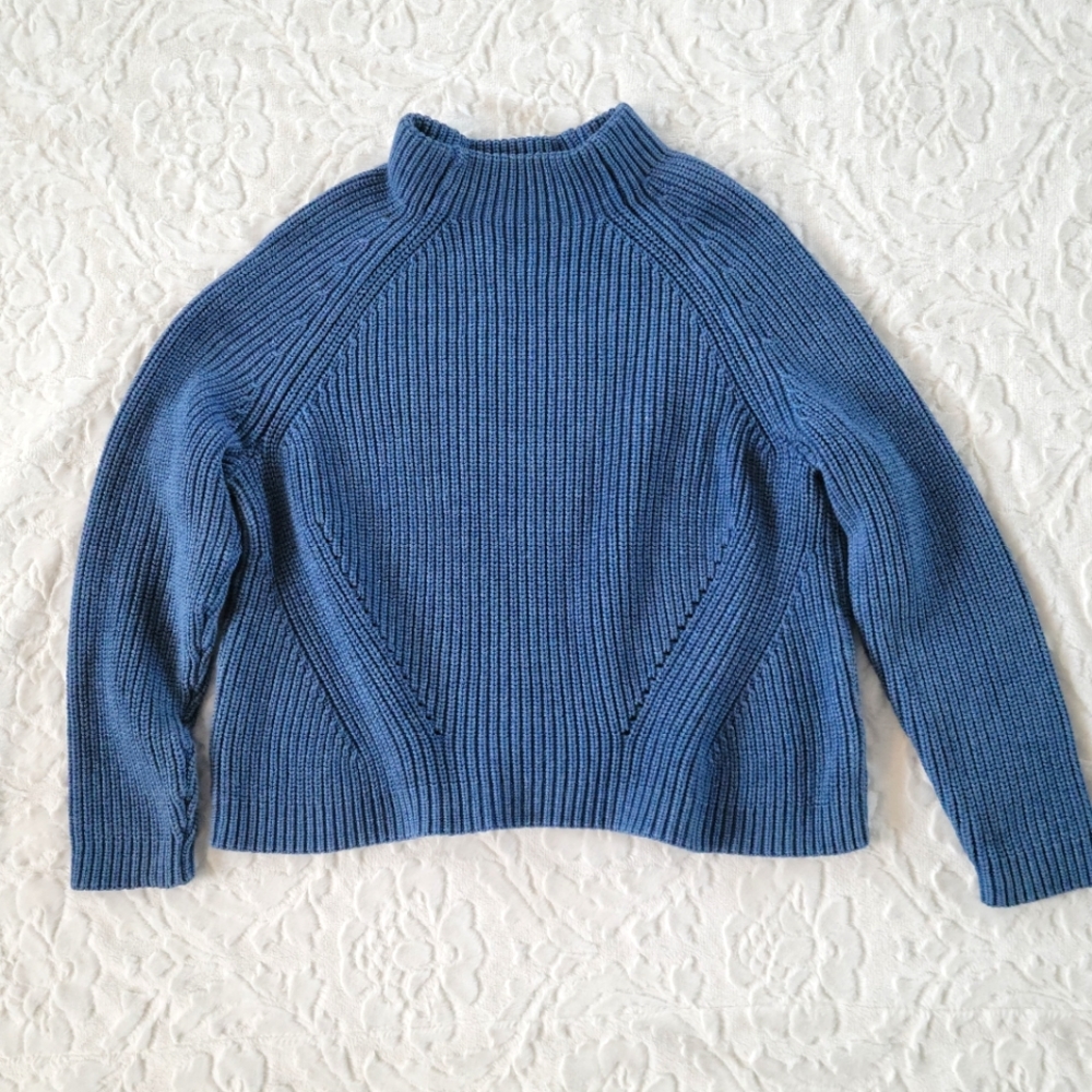 Outerknown Blue Ribbed Mock Neck Sweater